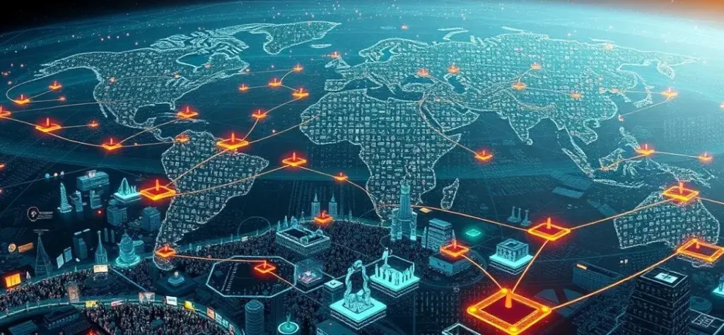 a vast, serene landscape with rolling hills, lush forests, and a clear blue sky. in the foreground, a symbolic representation of human rights - a glowing, ethereal figure composed of light and shadow, its outstretched arms embracing the world below. in the middle ground, a series of abstract geometric shapes and lines, representing the international frameworks and institutions that protect and uphold human rights globally. in the background, a faint outline of various national flags, signifying the collective responsibility of states to respect and enforce human rights. the scene is illuminated by a warm, golden light, casting a hopeful, inspirational tone. the overall composition conveys a sense of unity, protection, and the global commitment to safeguarding individual liberties. From the UN to regional systems, various mechanisms work together to safeguard human rights. But challenges remain, especially in tech surveillance, economic inequality, and climate change.